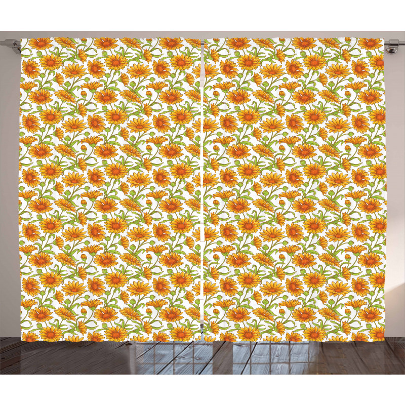 Botanic Cartoon Calendula Curtain