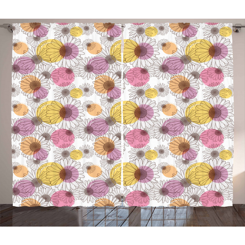Floral Sketch and Dots Curtain