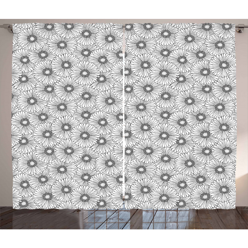 Overlapped Gerbera Floral Curtain