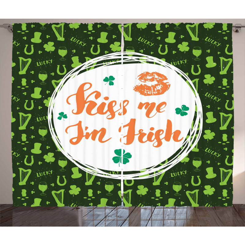 Kiss Me Im Irish Clovers Curtain