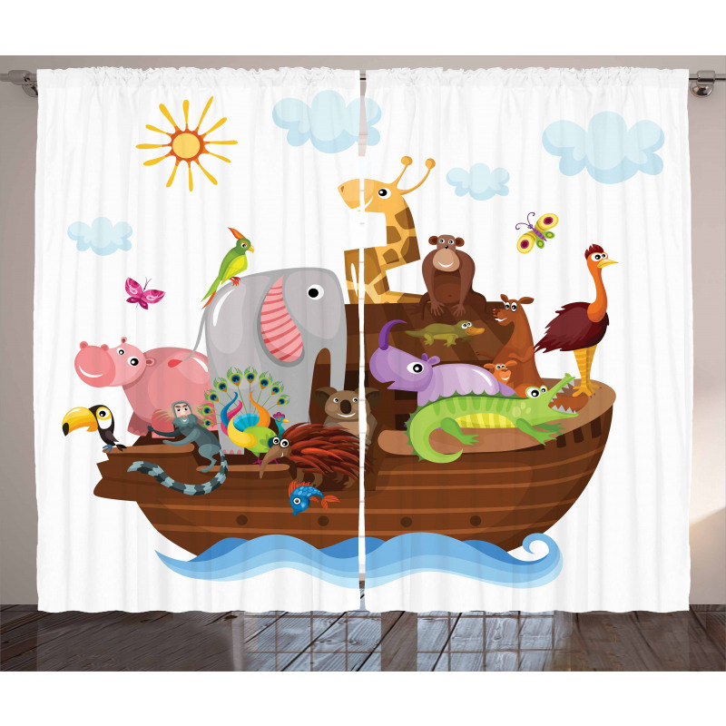 Animals in Ship Cartoon Curtain