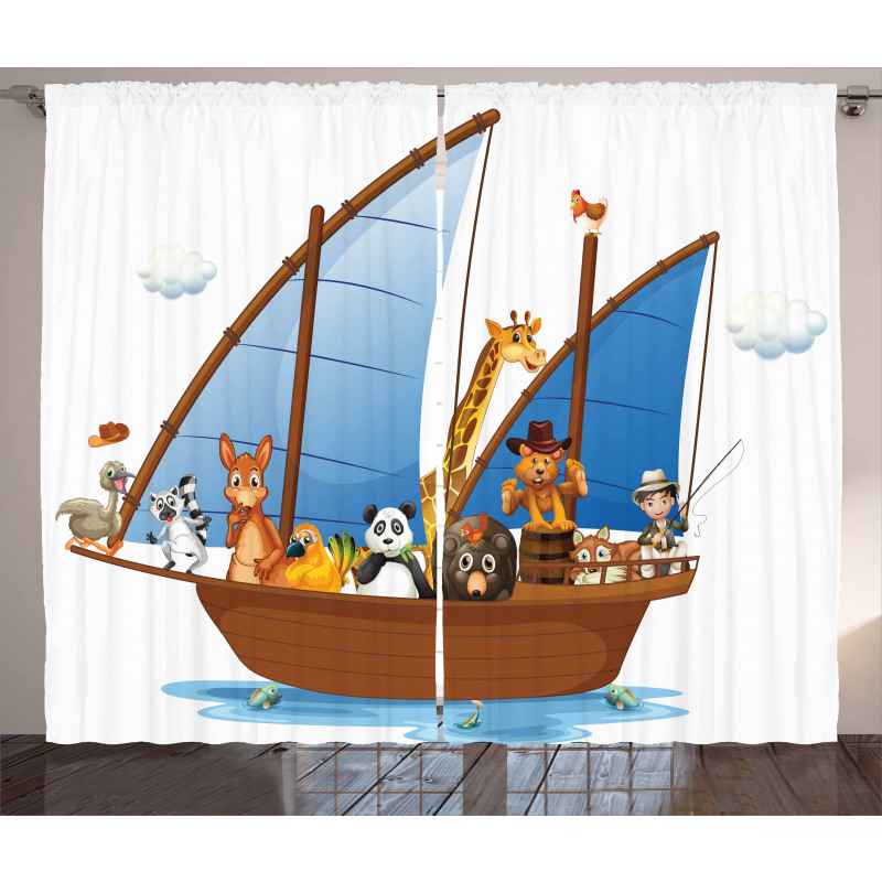 Animal Boat Sailing Ancient Curtain