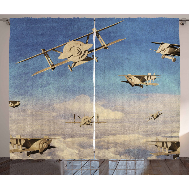 3D Retro Biplanes Curtain