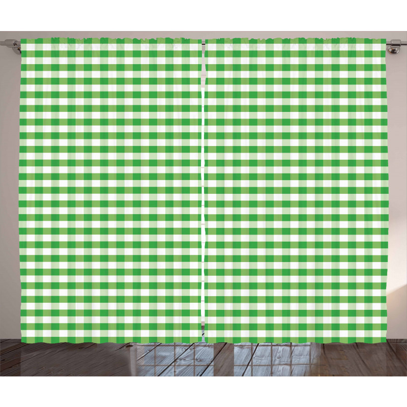 Green White Gingham Curtain