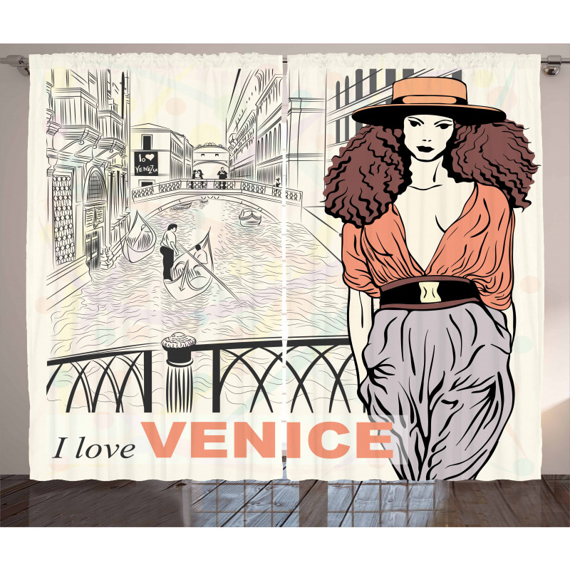 Venice Perde İtalyayı Seven Kadın Vintage Tarzı Görsel