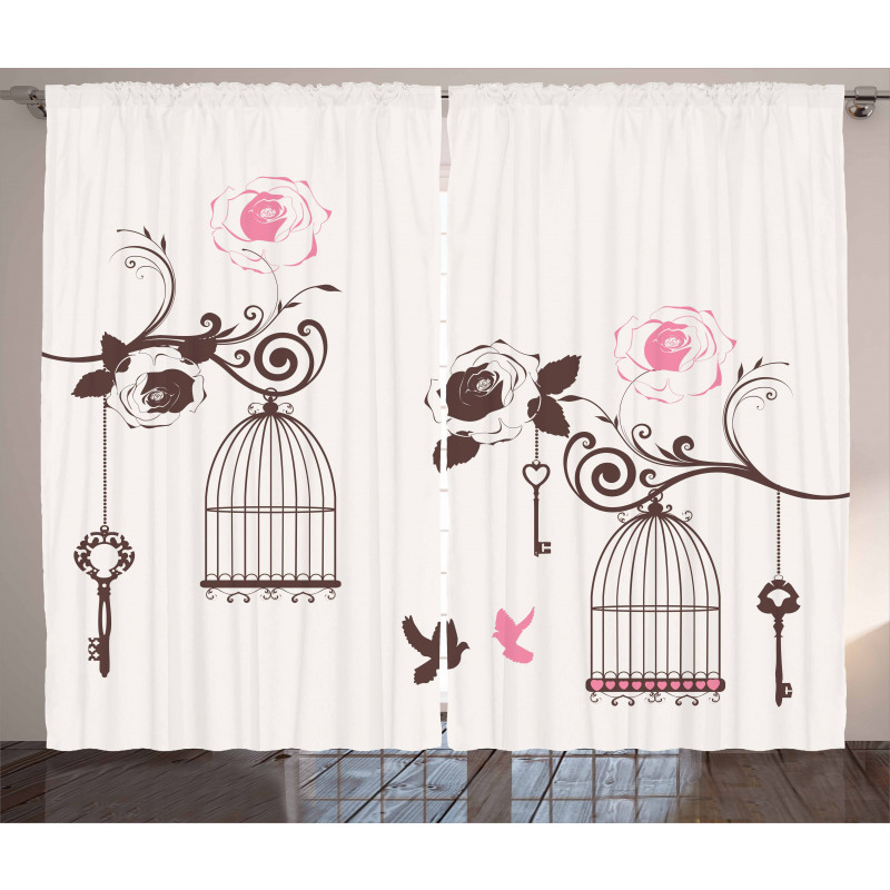 Bird Cages Keys Doves Curtain