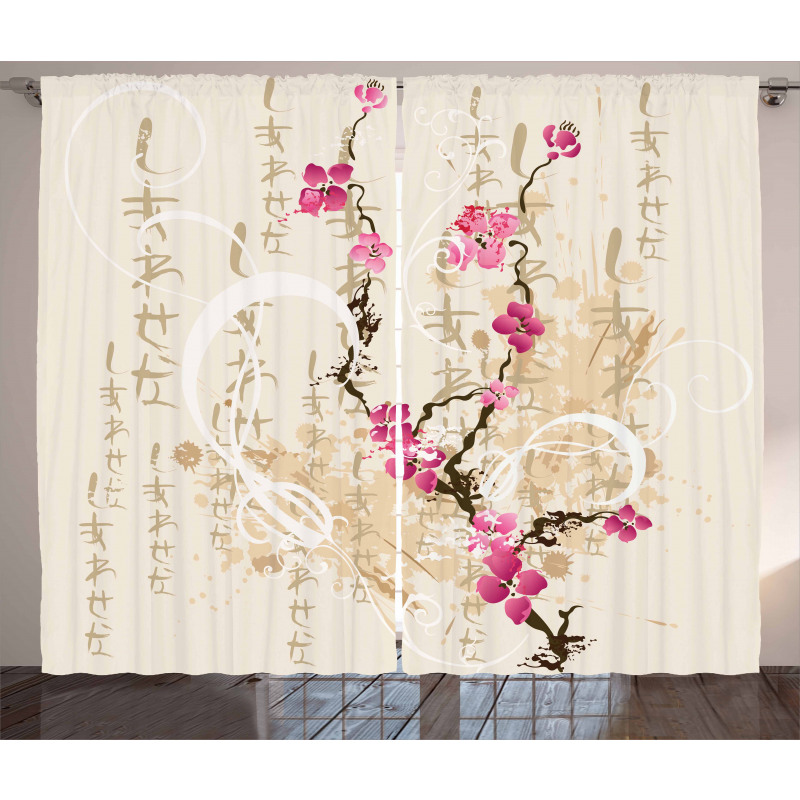 Letters Sakura Flowers Curtain