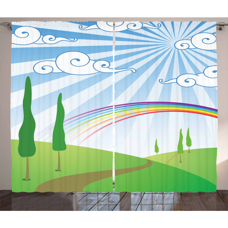 Rainbow on a Meadow Road Curtain