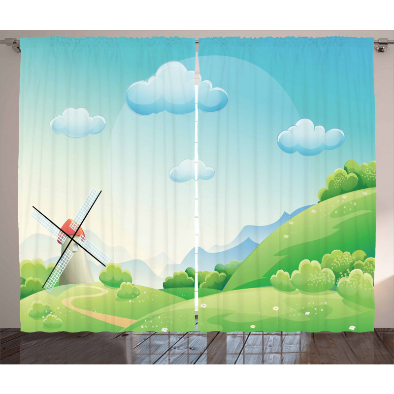 Cartoon Country Landscape Curtain