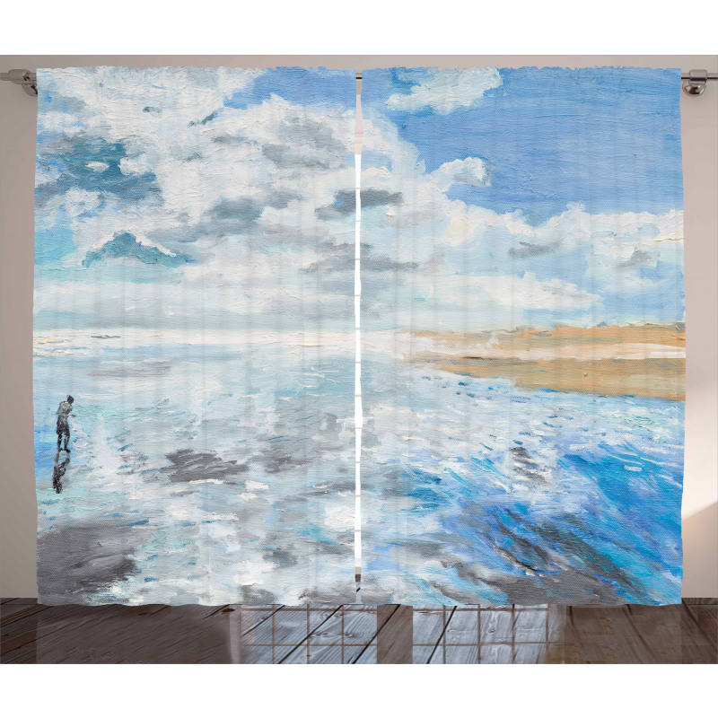 Oil Painting Beach Summer Curtain