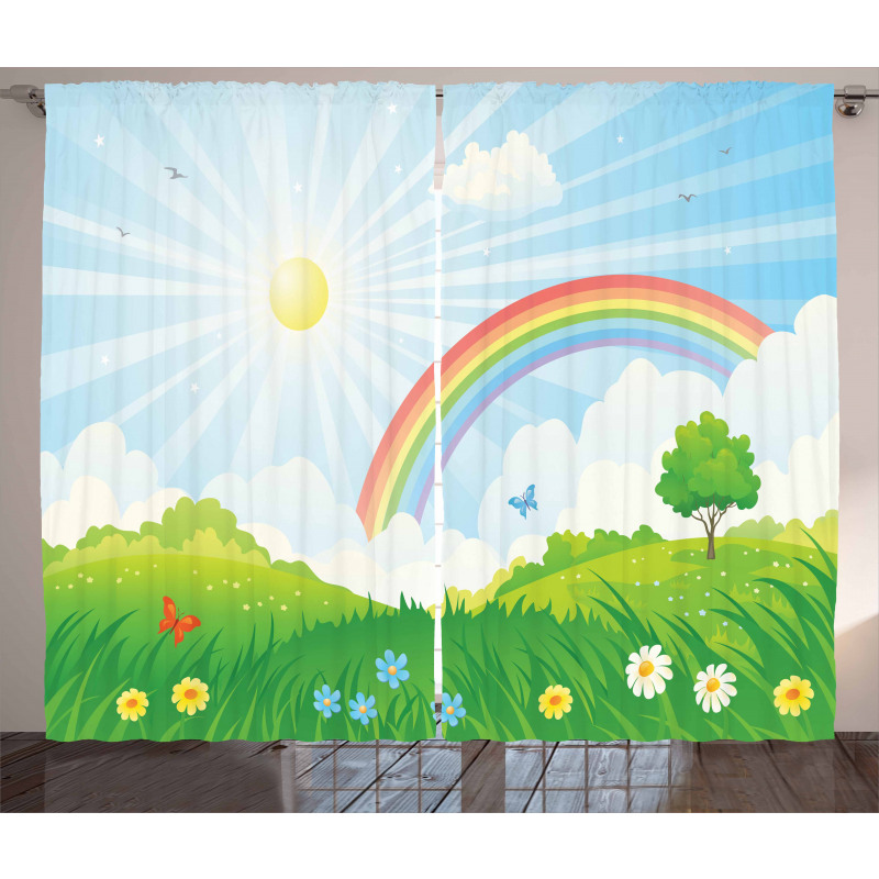 Sun and Rainbow Flowers Curtain