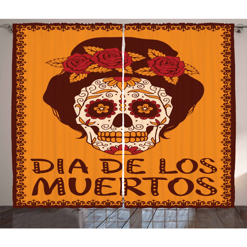 Mexican Skull Girl Curtain