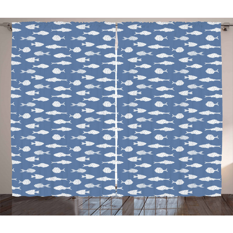 White Silhouette Fish Curtain