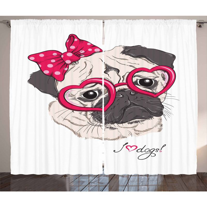 Cartoon Fashion Hipster Dog Curtain