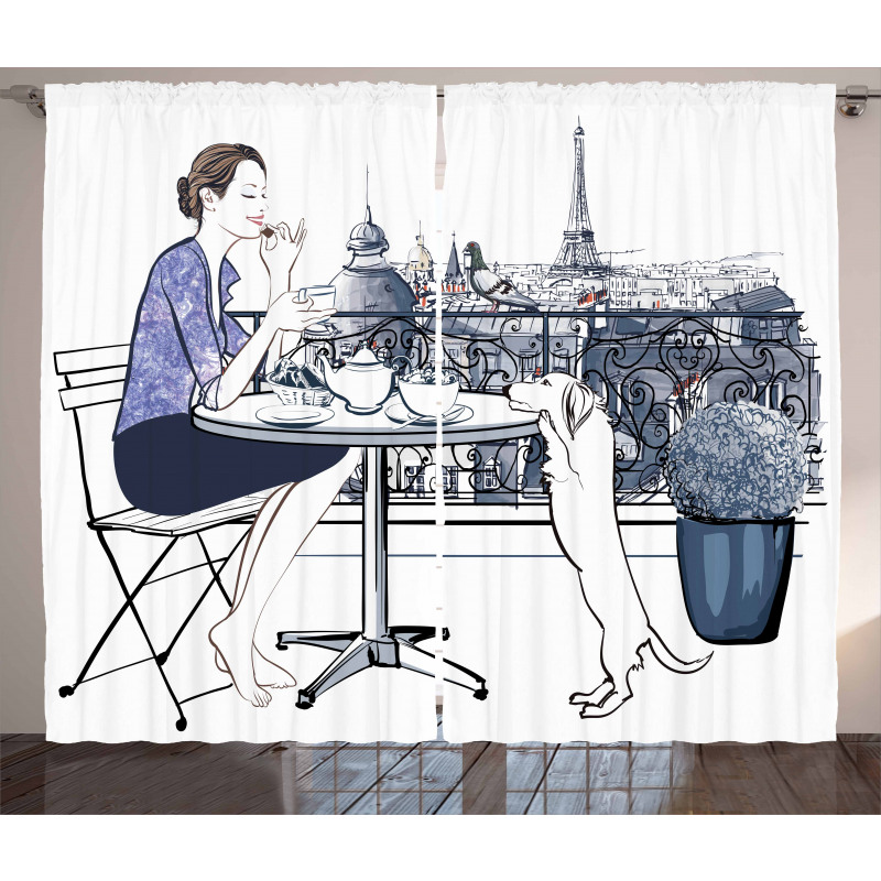 Woman Having Breakfast Paris Curtain