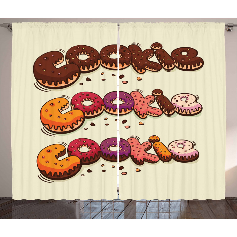 Doodle Style Bakery Theme Curtain
