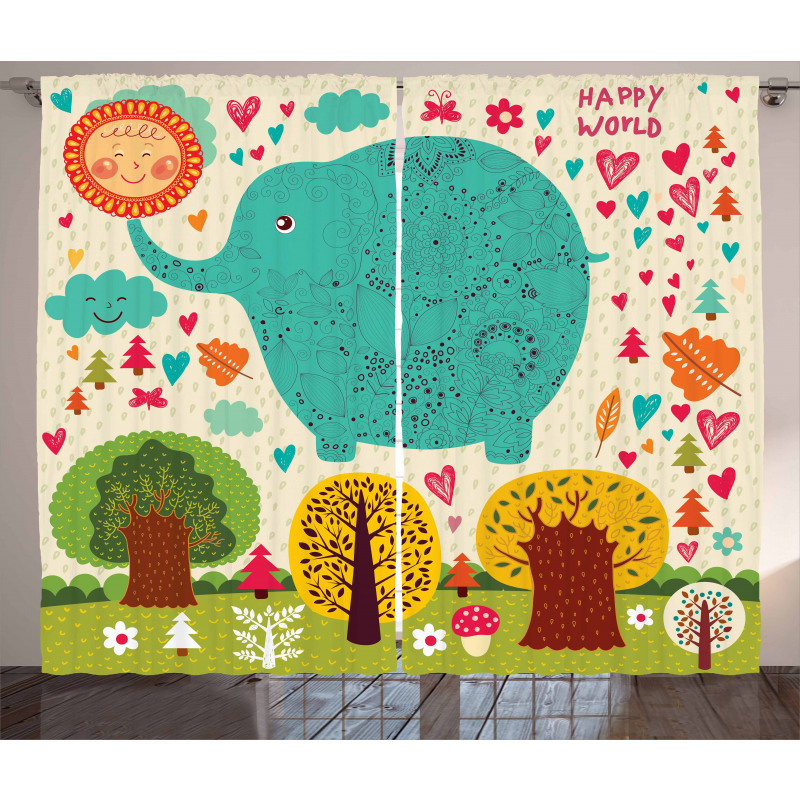 Doodle Nature Woodland Curtain