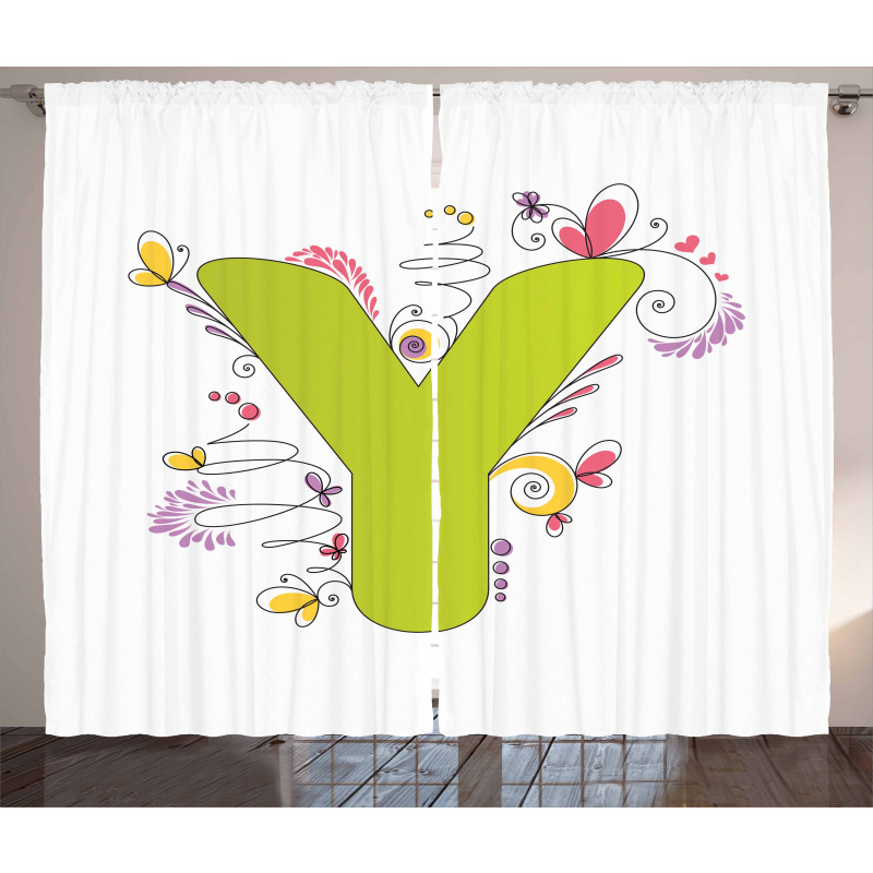Colored Doodle Initial Curtain