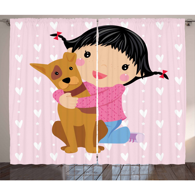 Doodle Girl and Pet Dog Curtain