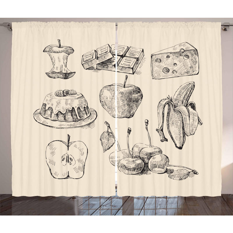 Hand-Drawn Sketch Meals Curtain