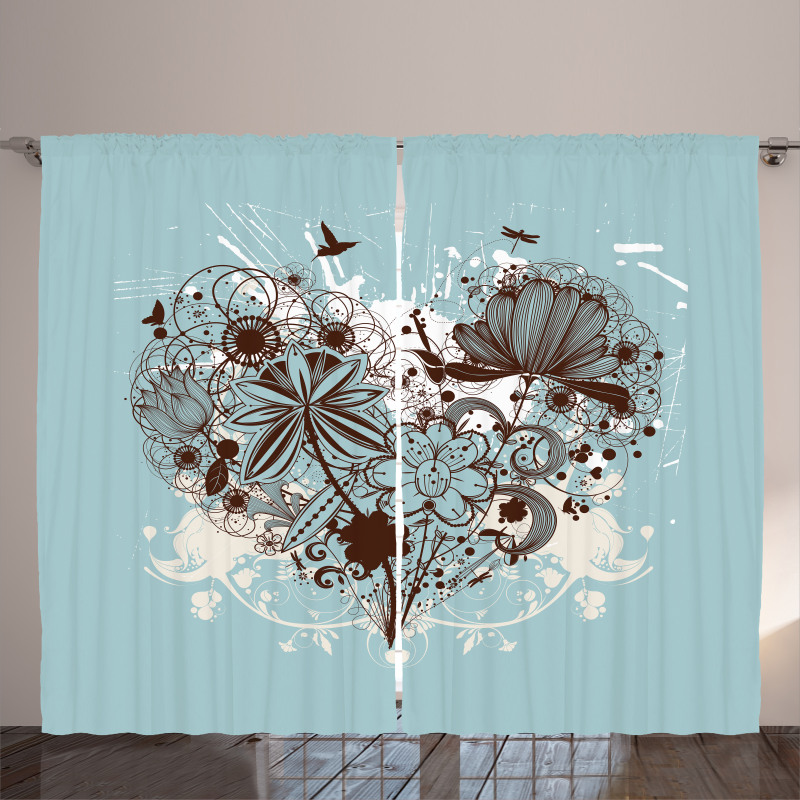 Heart Shape with Dragonflies Curtain