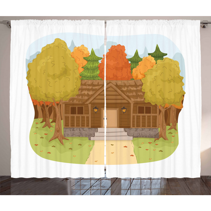 Cabin in the Autumn Forest Curtain