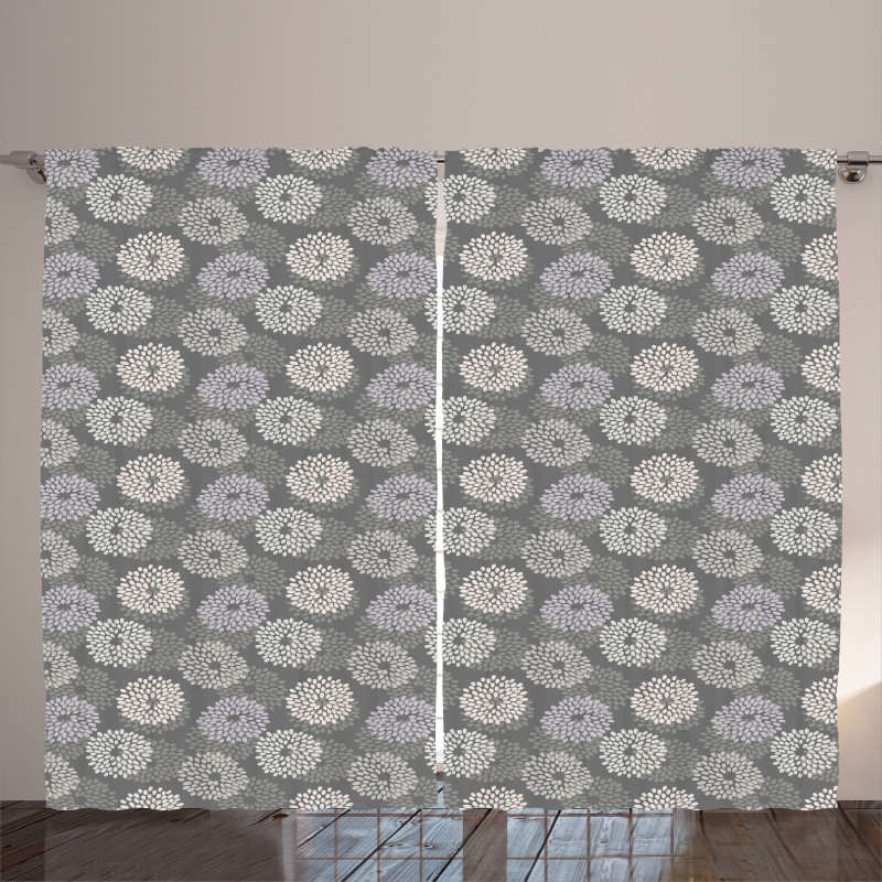 Abstract Dahlia Flowers Curtain