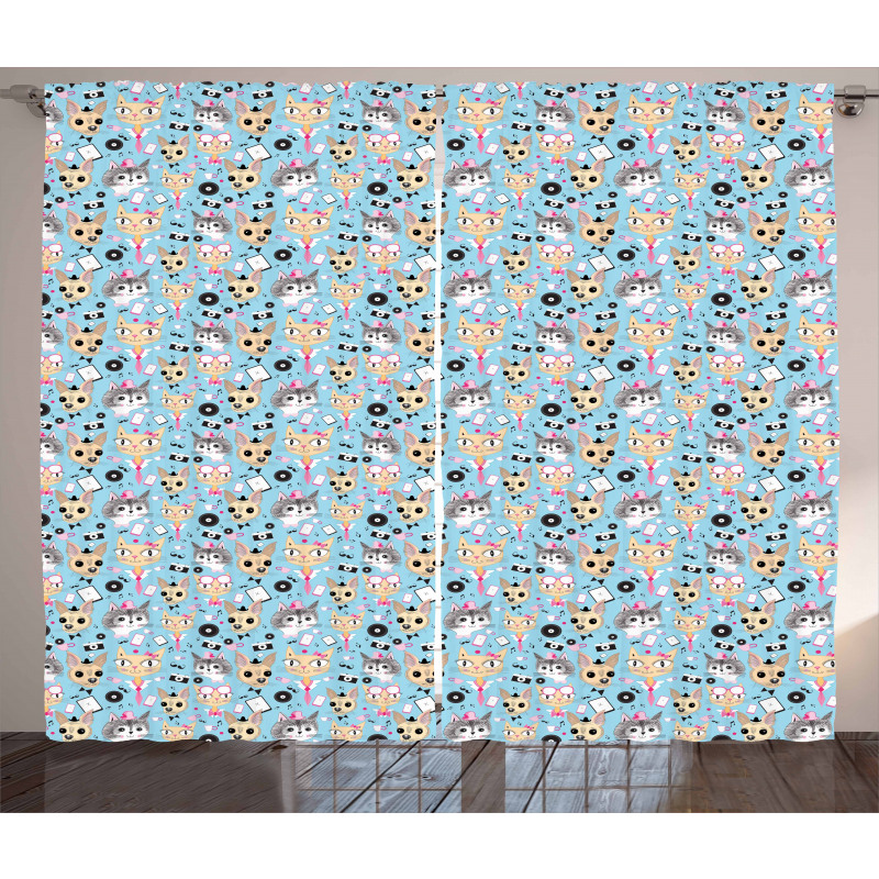Hipster Animals Bow Tie Curtain