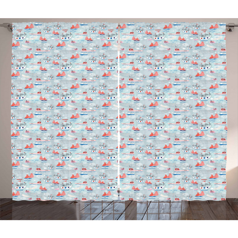 Ships on the Sea Pattern Curtain