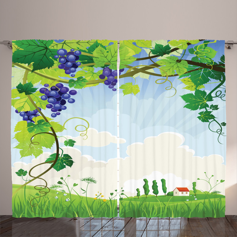 Rural Countryside Grapes Curtain
