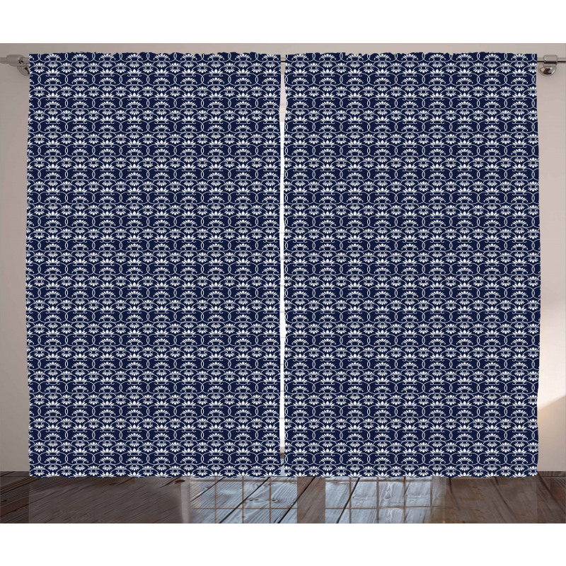 Curvy Floral Motif Tile Curtain