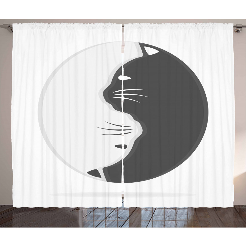 Black and White Cats Curtain