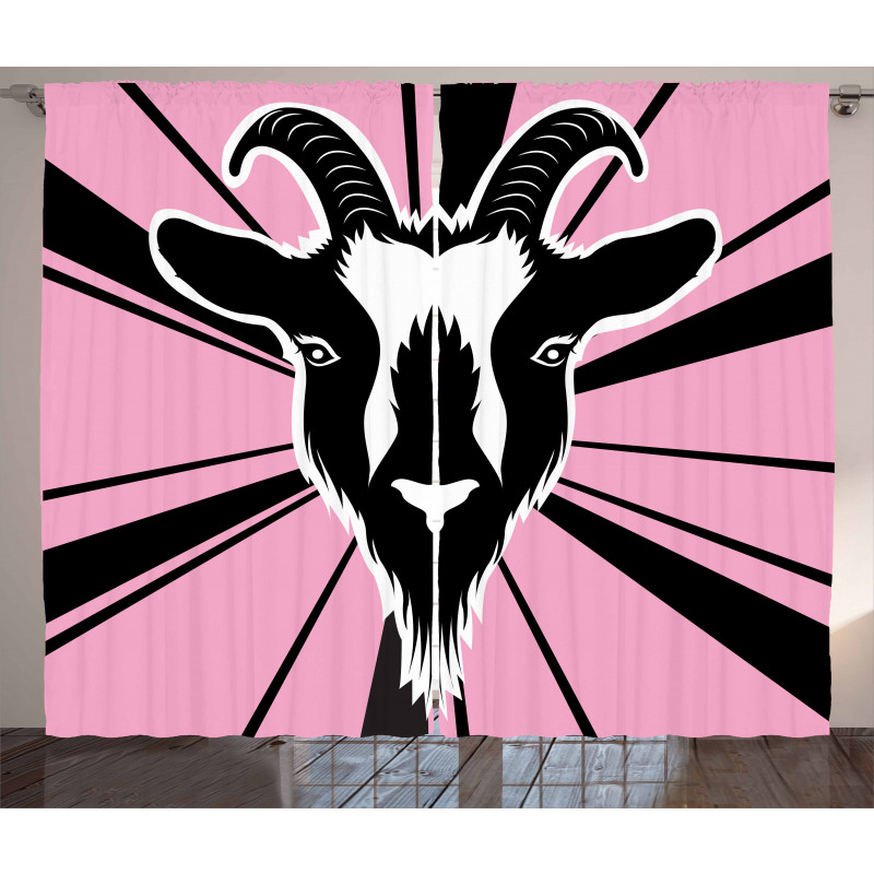 Graphic Goat Head Artwork Curtain