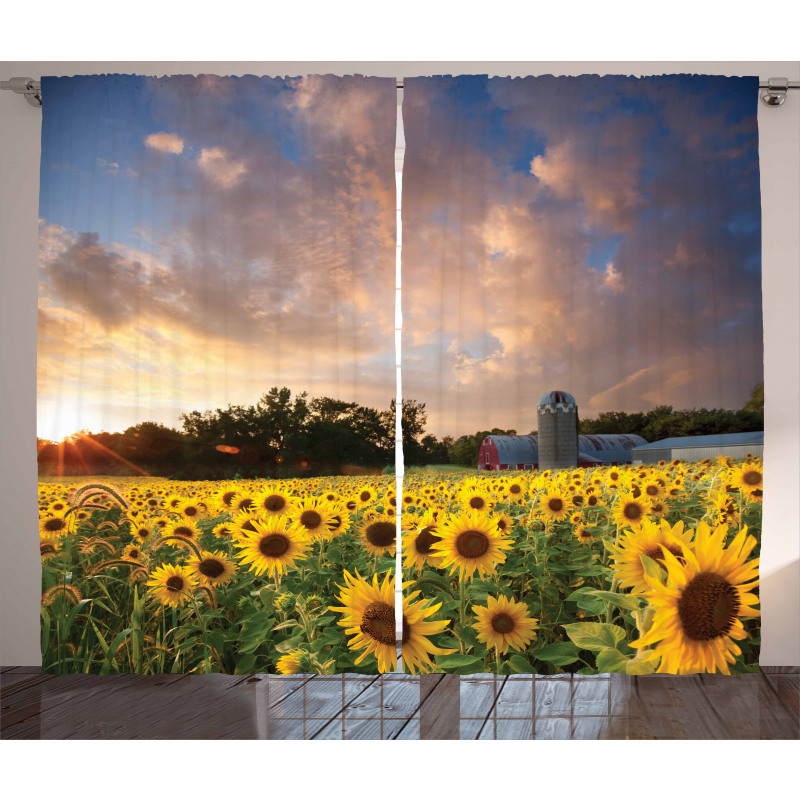 Sunflower Field Sky Curtain