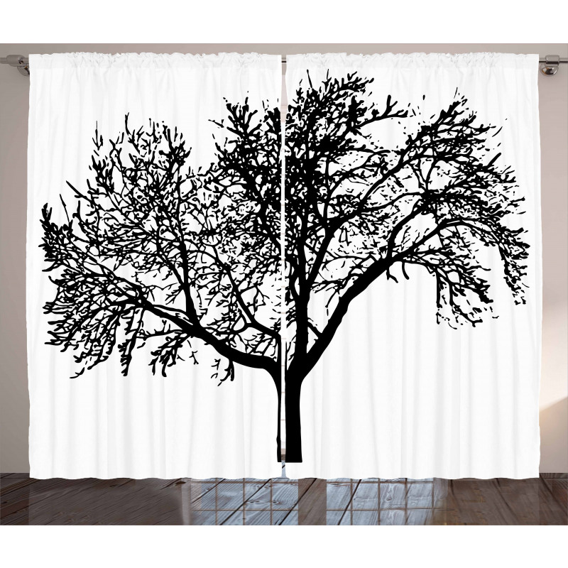 Bare Branches Silhouette Art Curtain