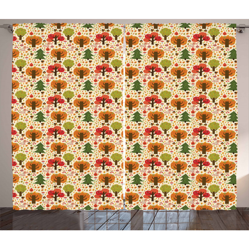 Colorful Cartoon Autumn Curtain