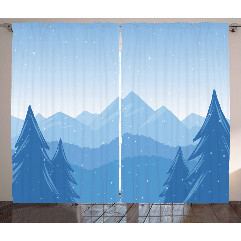 Snow Mountains Trees Curtain