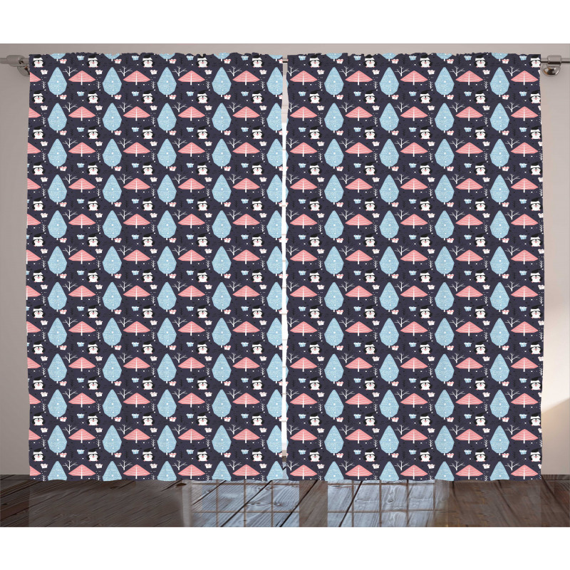 Penguins Boxes Trees Curtain