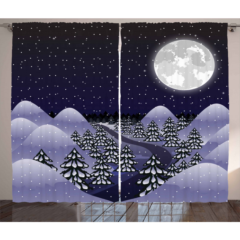 Snowfall Dark Forest Curtain