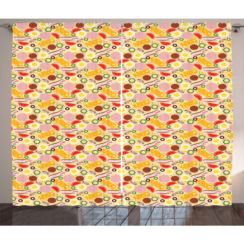 Graphic Pizza Toppings Curtain