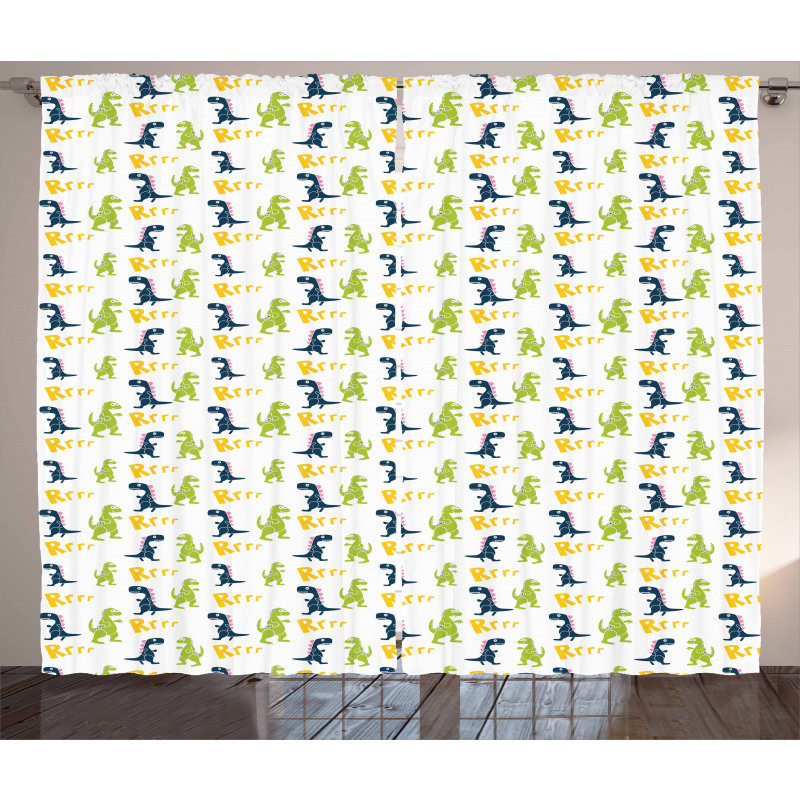 Happy Cartoon Dino Curtain