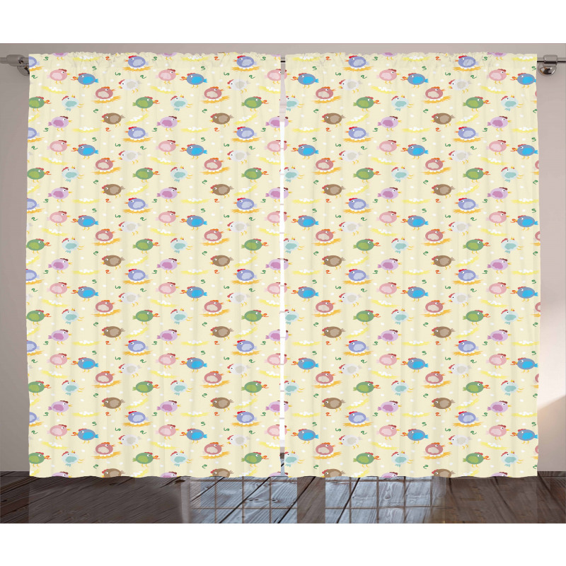 Chicks Worms Egg Nests Curtain