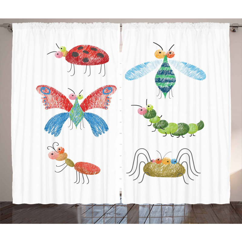 Hand Drawn Bug Pattern Curtain