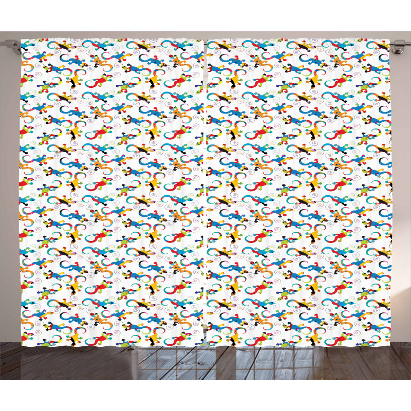 Cartoon Spiral Lizards Curtain