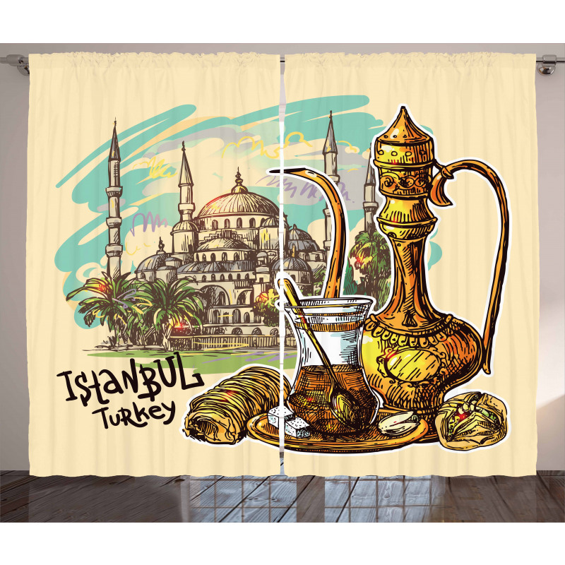 Teapot Sweets Turkish Curtain