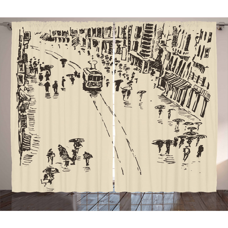 Cityscape Sketch Art Curtain