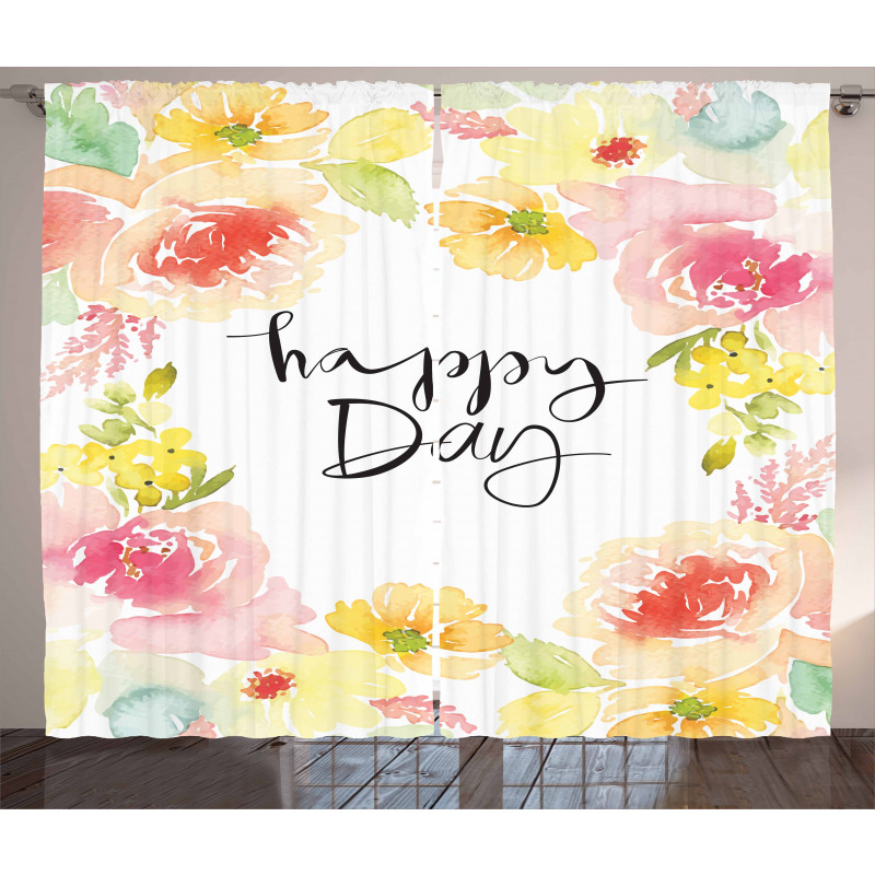 Happy Day Lettering Rose Curtain