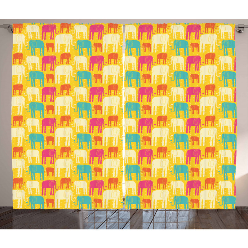 Colorful Doodle Animal Curtain