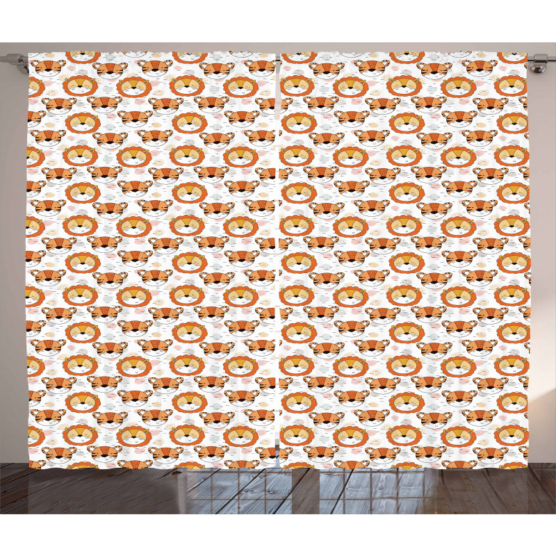 Tiger and Lion Heads Curtain