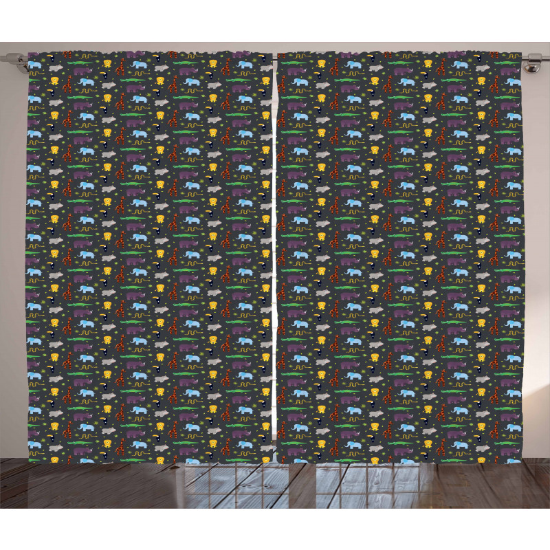 Happy Animals Illustration Curtain